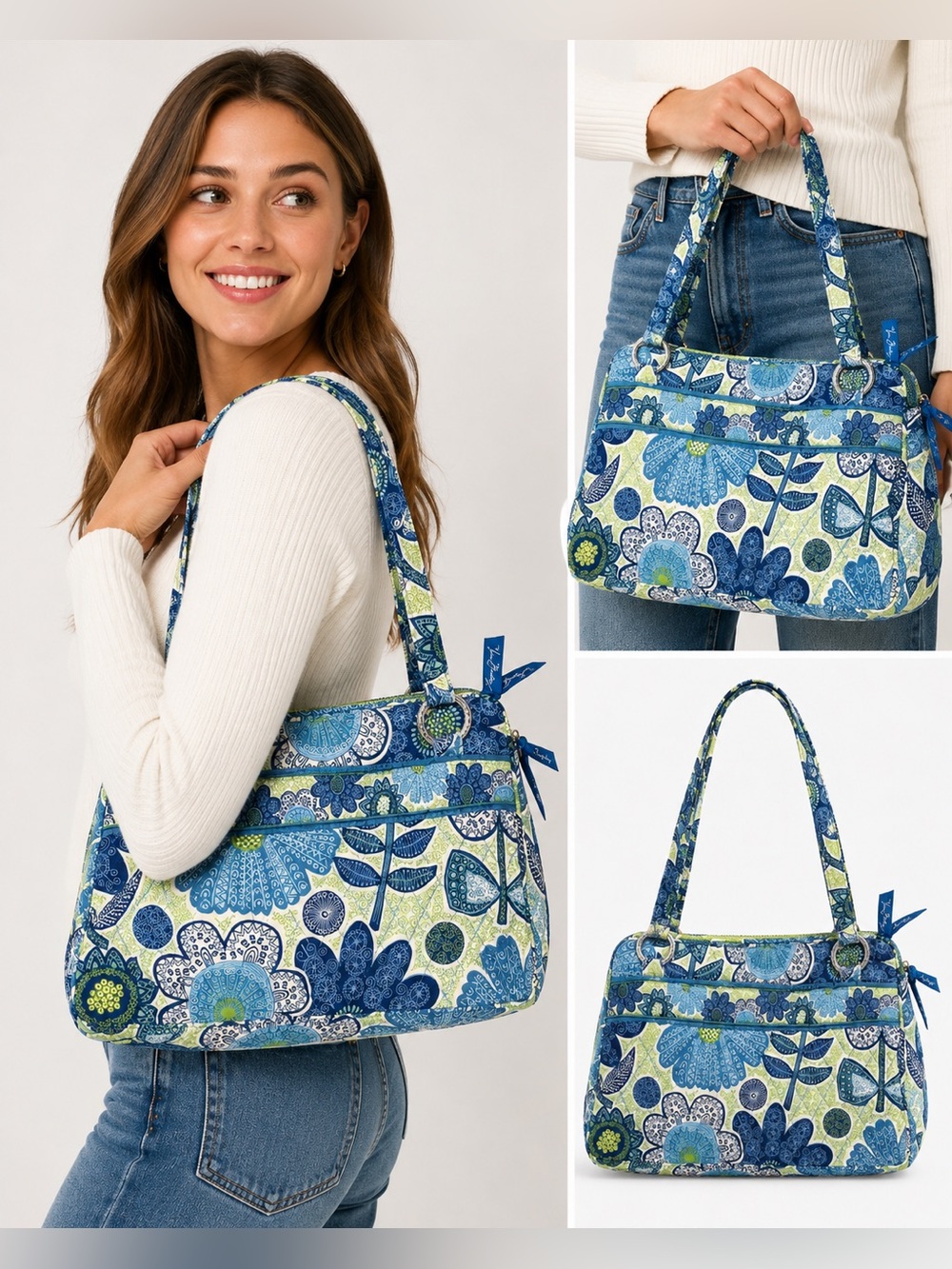 Vera Bradley Doodle Daisy Patterned Whitney Handbag